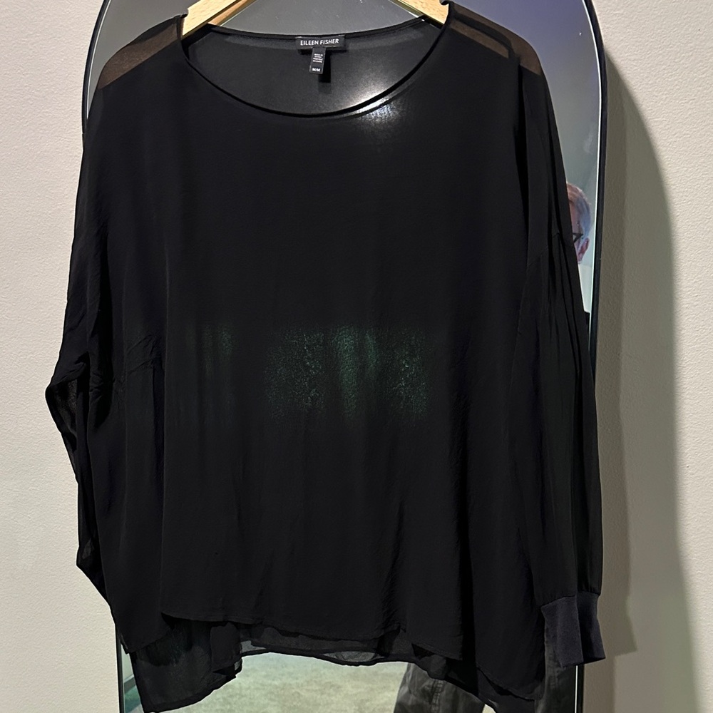 Eileen Fisher Black Sheer Blouse